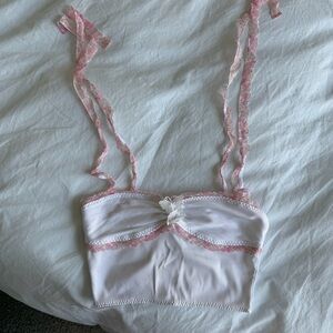 For Love & Lemons White Bralette with Pink Lace Trim